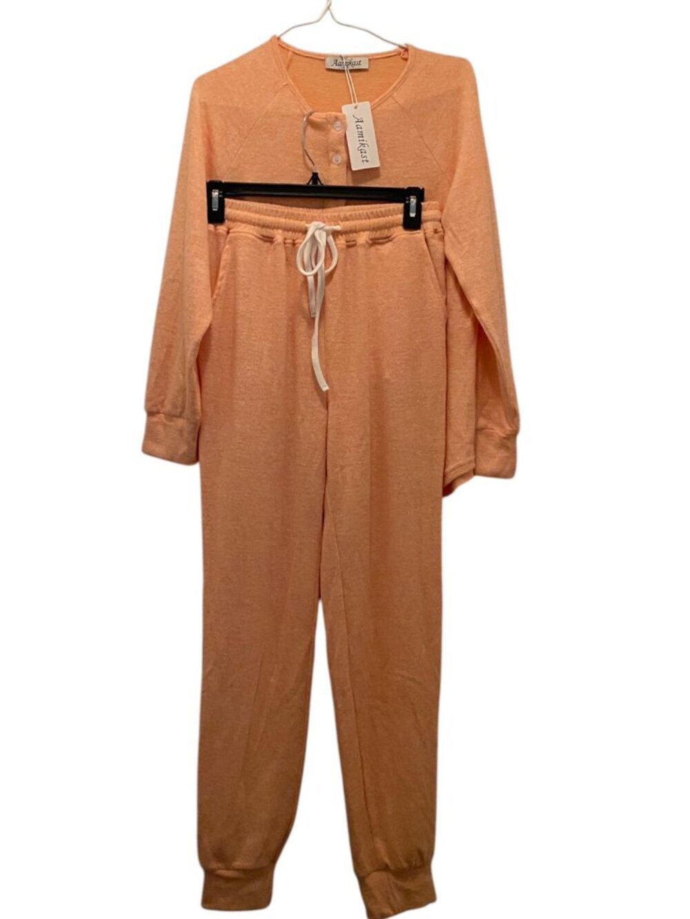 Women's Two-Piece Classic Knit Pajama Sets Long Sleeve Crew Neck Partial Button